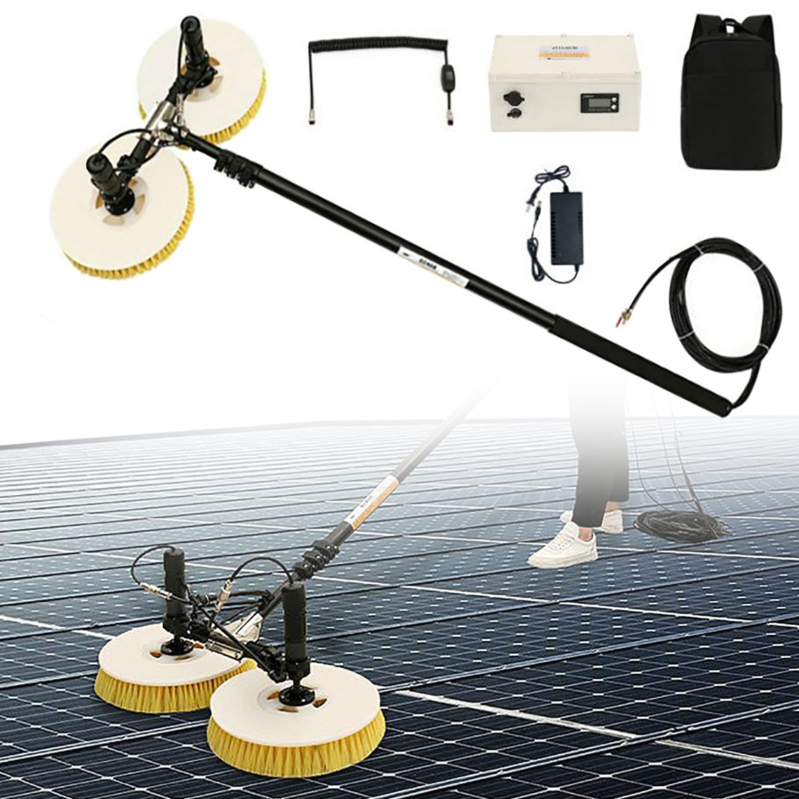 IUokLU Electric Solar Panel Cleaning Kit with Water Fed Pole 2 Round Brushes Accessories Set and 7.5m Cable Photovoltaic Panel Cleaning Equipment Brush 3.5(3.5m)