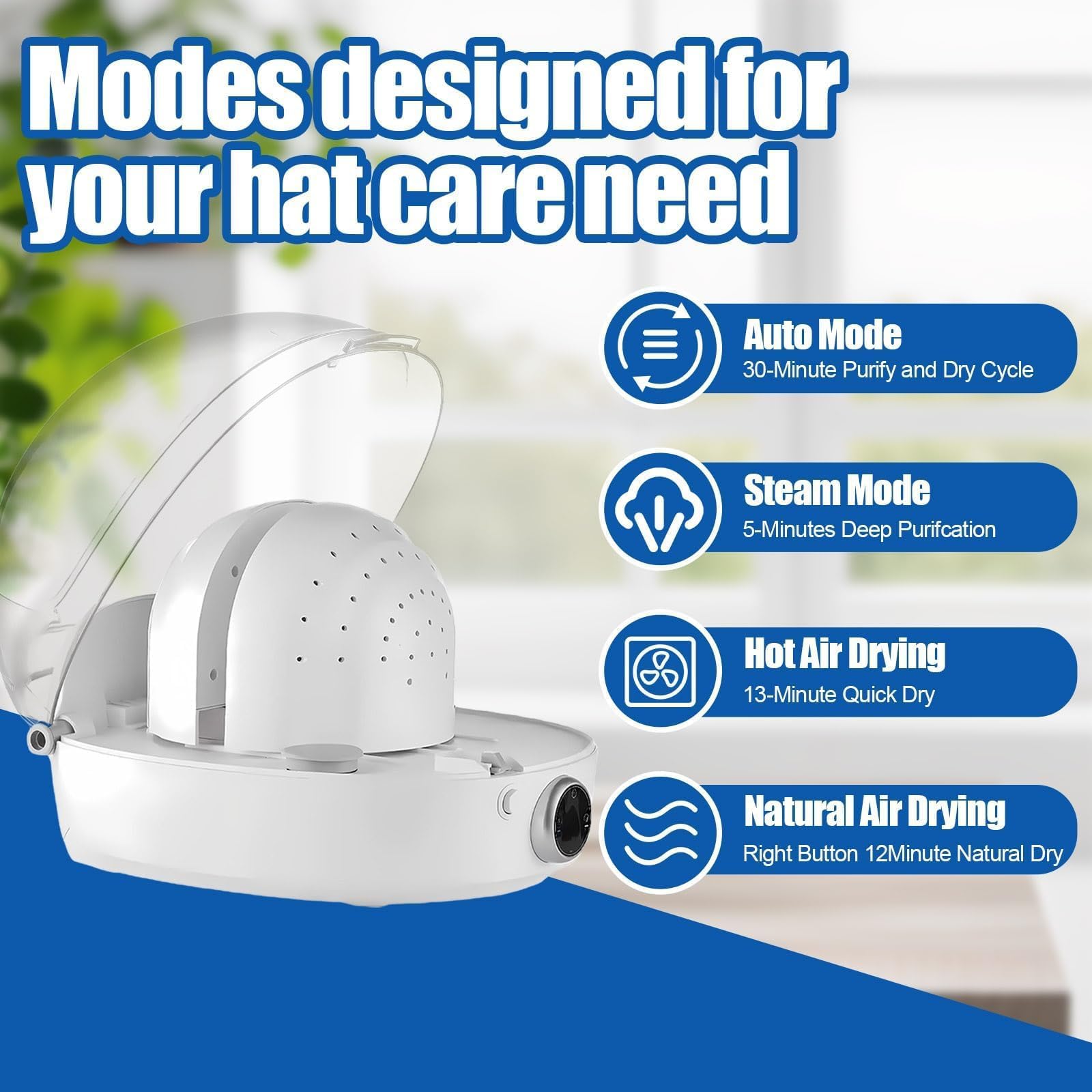Pulitore Automatico 3 In 1 Per Cappellini Da Baseball, Asciugatrice A Vapore A 360°, Serbatoio Dell'acqua Da 250 Ml, Doppia Asciugatura A Caldo E A Freddo, Ciclo Di Funzionamento