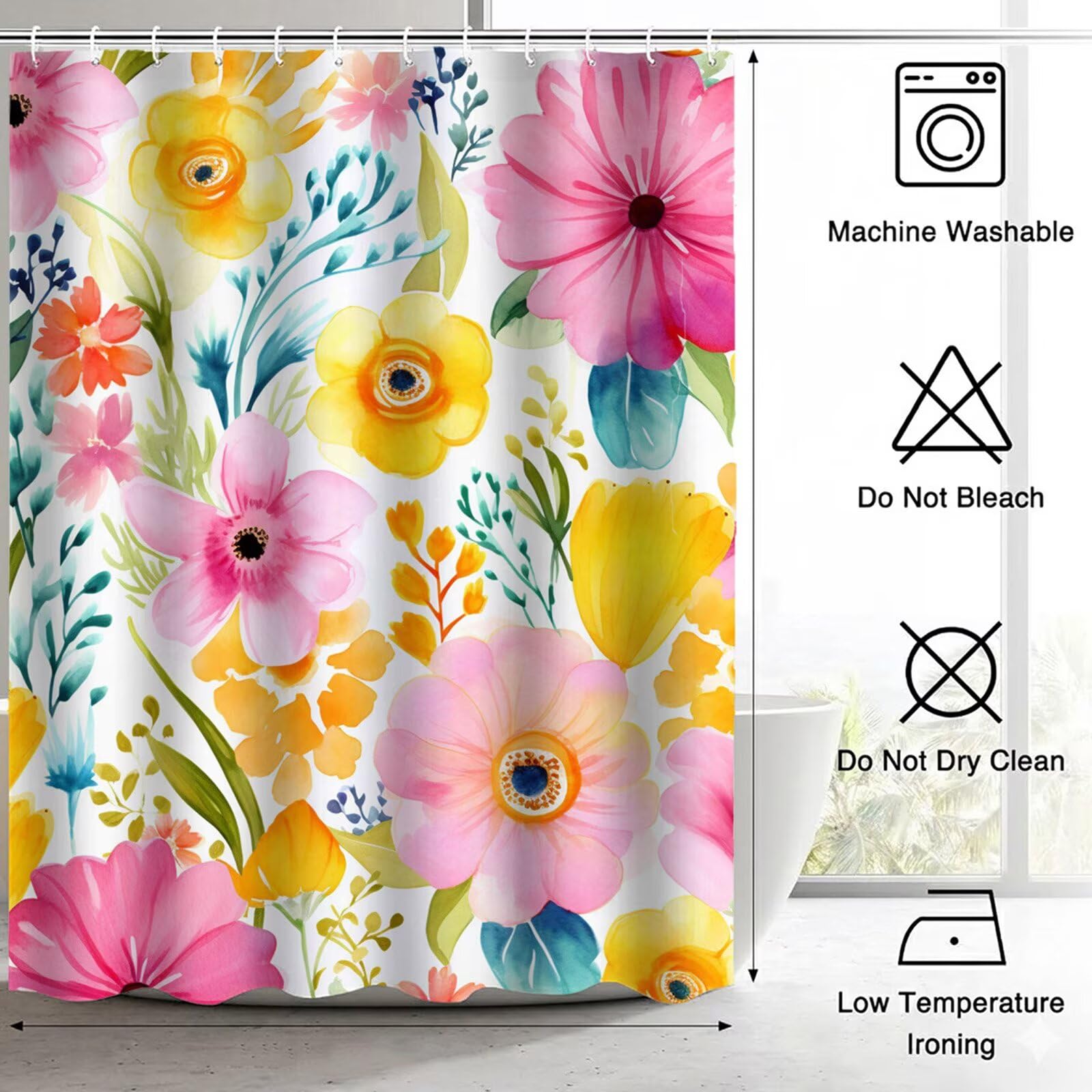 Duschvorhang 200x240 cm Anti Schimmel - Rosa Design - Wasserdicht & Waschbar Schnelltrocknender Polyester Stoff - Inkl. 12 Ringe und Gewicht Shower Curtain für Badezimmer Dusche Badewanne, Gelb J8-169