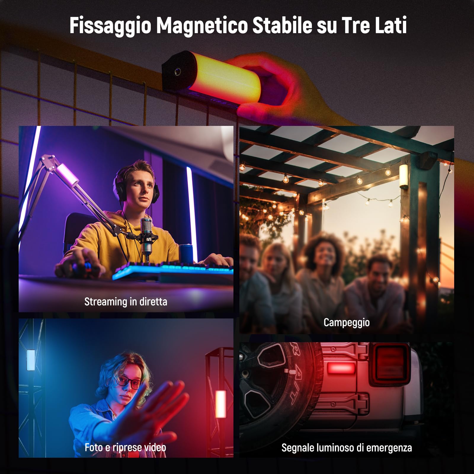 NEEWER BASICS Barra Luminosa Magnetica Portatile, Mini Luce Tubo LED RGB a 360°, Batteria 2500mAh, Dimmerabile 2500K-8500K, Light Stick per Studio Fotografia Riprese Streaming TikTok YouTube, TL96RGB
