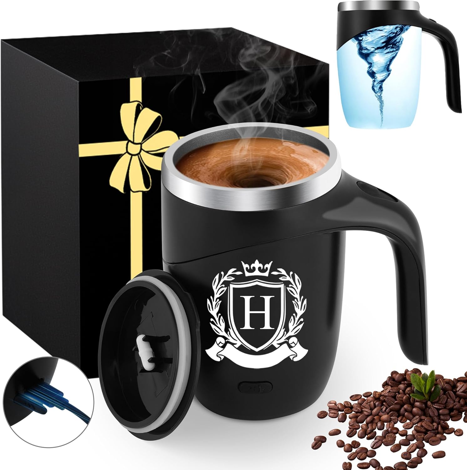 Initial Magnetic Stirring Coffee Mug Stainless Travel Cup Best Grandpa Grandfather Elder Men Happy Birthday Father Day First Time Great Papaw Peepaw Pawpaw Granddad Christmas Cool Meaningful Gifts,H