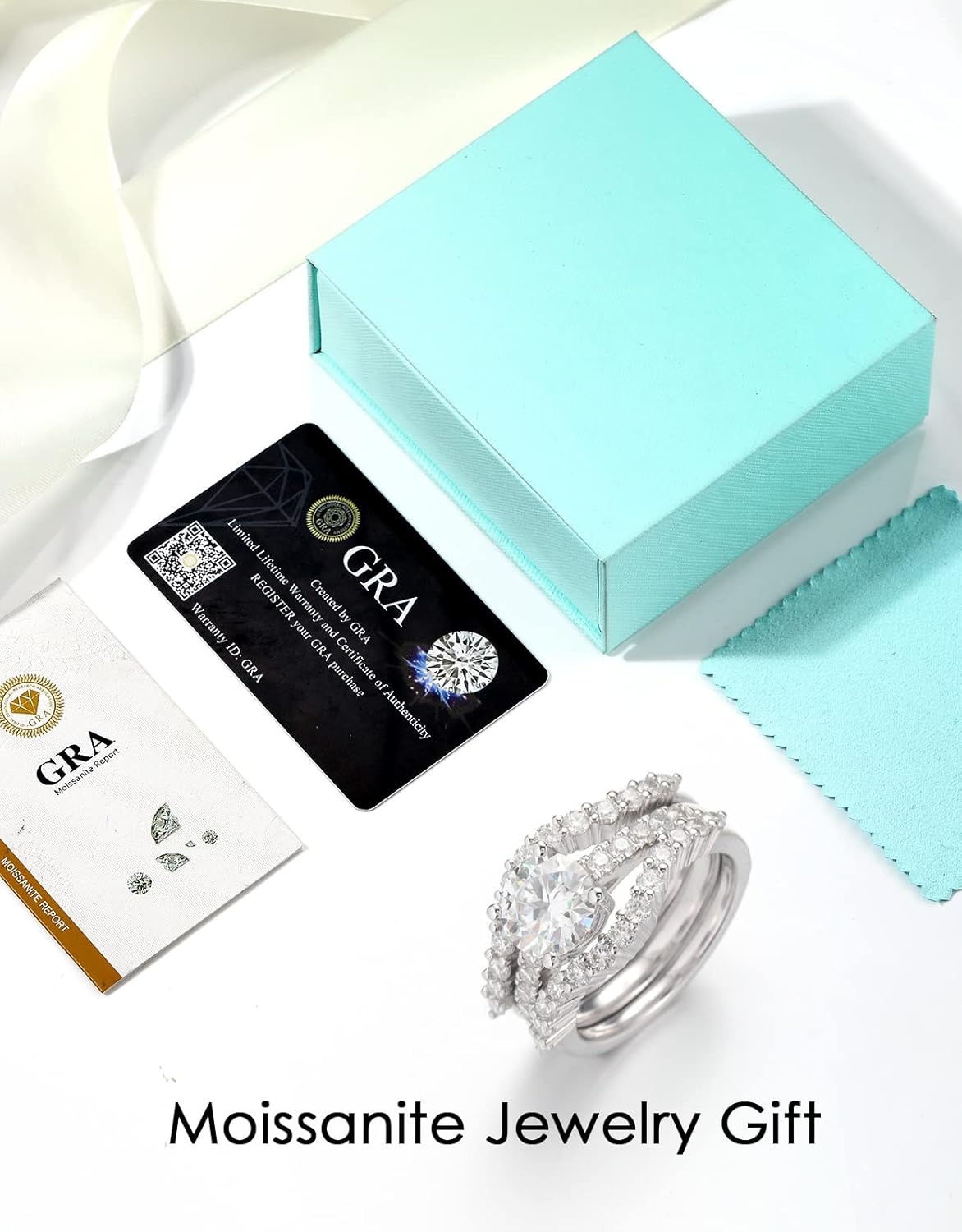 Moissanite Bridal Ring Sets for Women,3ct Round Cut D Color VVS1,S925 Sterling Silver with 18K White Gold Plated Engagement promise anniversary Wedding Bands Valentine's Day Gift（size 4-11） - Image 5