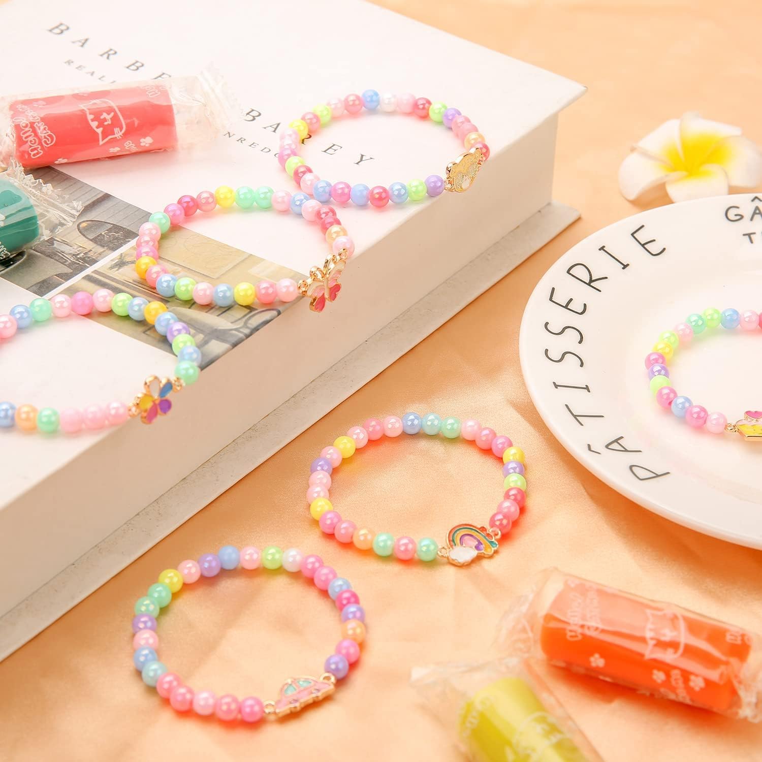 20 Pcs Colorful Unicorn Bracelet Girls Rainbow Unicorn Heart Beaded Bracelet Stretchy Costume Jewelry Set Party Favors Gifts Friendship Bracelets for Kids Little Girls (Bead Style) - Image 6