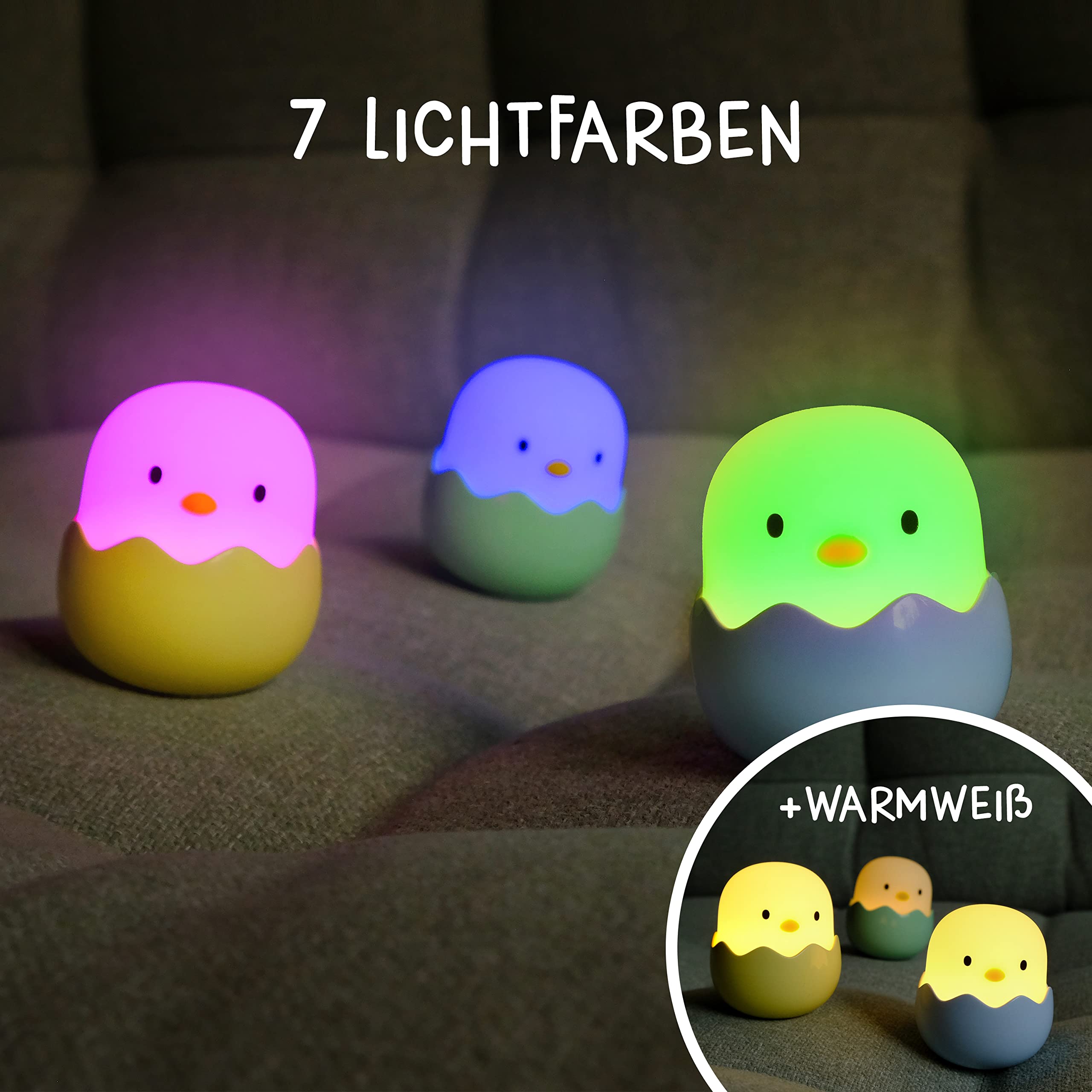 MegaLight Luz nocturna LED niños | Luz nocturna bebé sin piezas pequeñas tragables | Luz lactancia táctil regulable | Lámpara de noche carga USB | Baby Eggy (Paquete de 2)