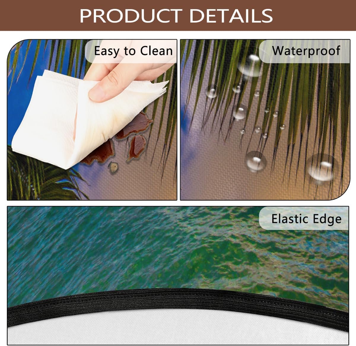 Palm Tree Sunset Ocean Round Outdoor Table Cloth with Umbrella Hole Palm Tree Sky Outdoor Round Fitted Tablecloth with Elastic Edge Waterproof Circle Table Cover for Patio Garden Picnic (45-56 in)