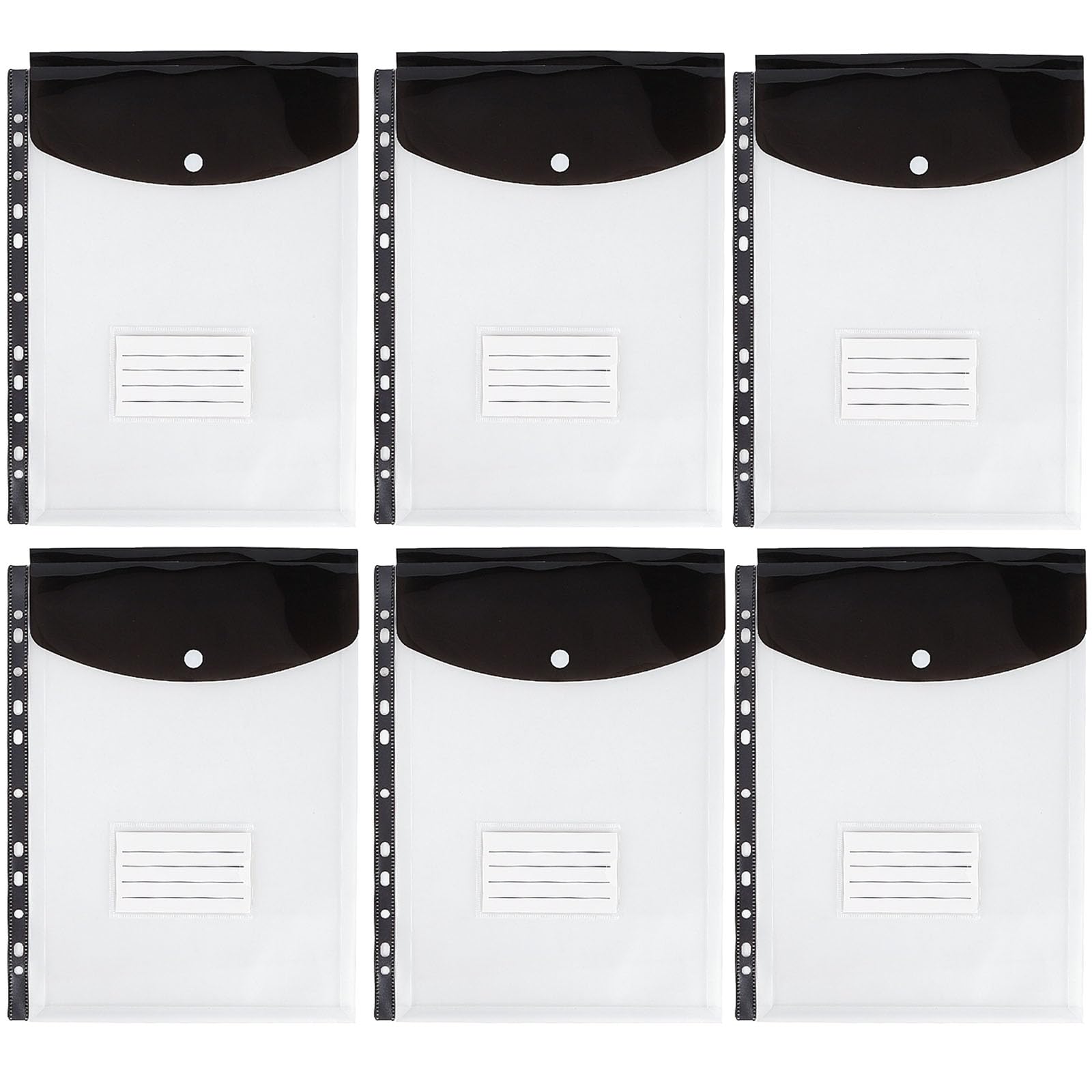 6PCS Plastic Wallets A4 Punched Pockets, 11 Holes Expandable Binder Folders for 2/3/4 Ring Document Pouch with Snap Button & Label Loose-Leaf Transparent for Office School Home (Top Open) — image 1