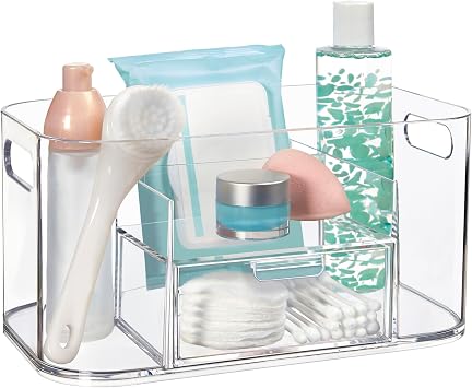 STORi Bliss Clear Makeup Organizer للسطح ، منظم الحمام المقسم ودرج التخزين ، حامل فرشاة الماكياج ، منظم التجميل والأظافر البولندية ، صنع في الولايات المتحدة الأمريكية