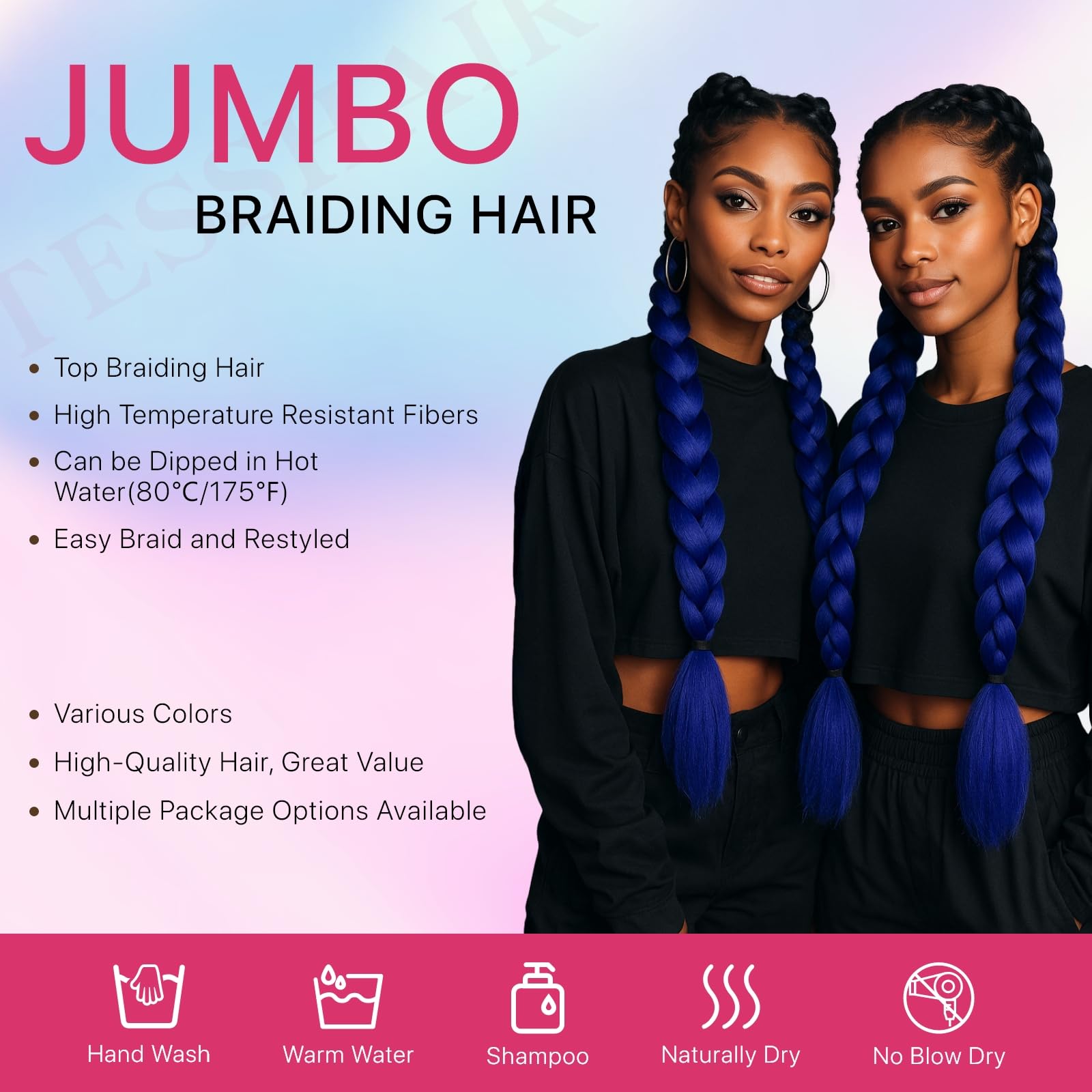 tesshair Braiding Hair Extensions 24 Inch Jumbo Braiding for Twist Braiding Synthetic Fashion Braids Extensions Hair Natural Braid Extensions for Women Grils (Dark Blue Purple/Purple - Image 3