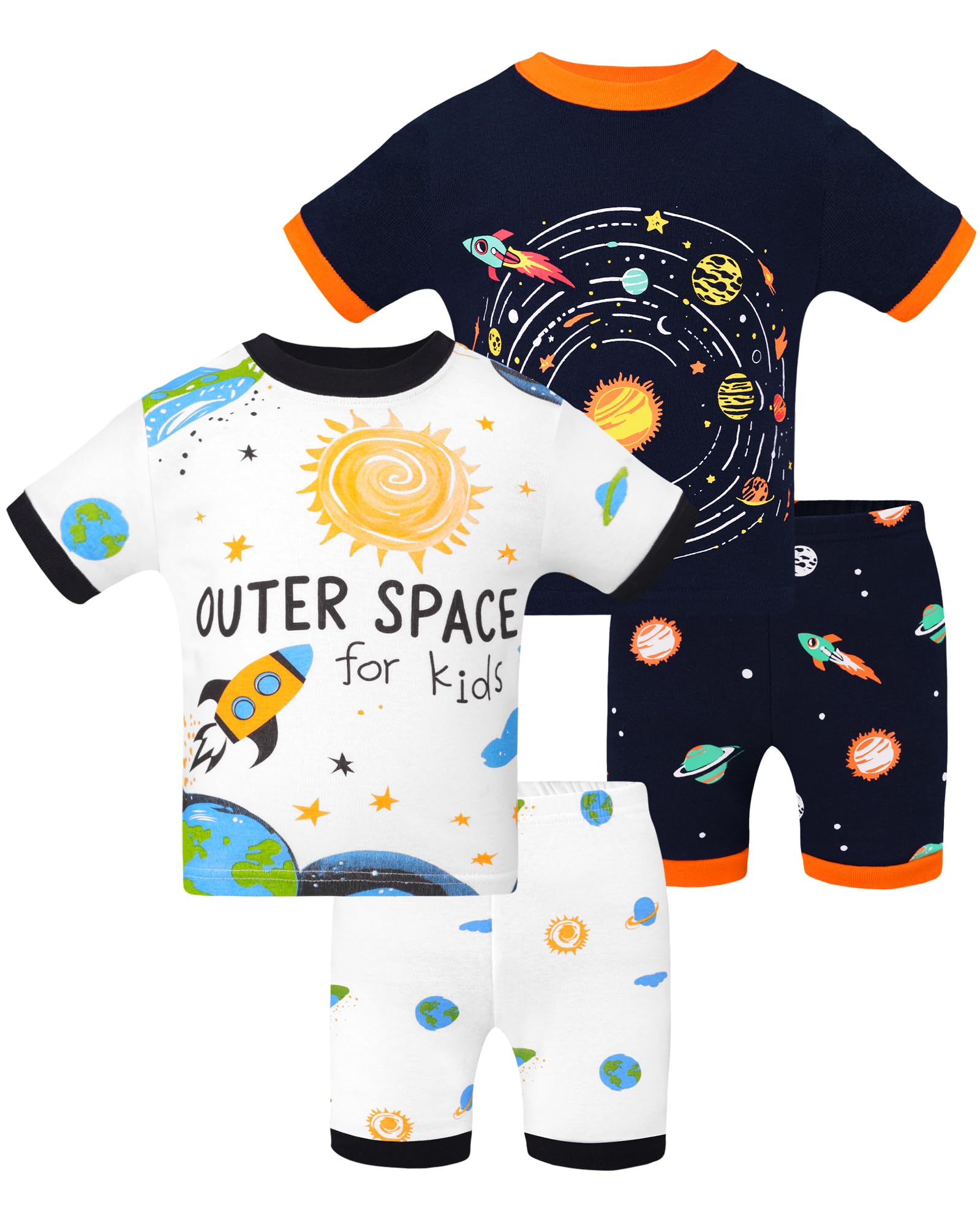 DAUGHTER QUEEN Boys Pajamas 4 Pieces Short Set 100% Cotton Sleepwear Size 18 Months-12 Years