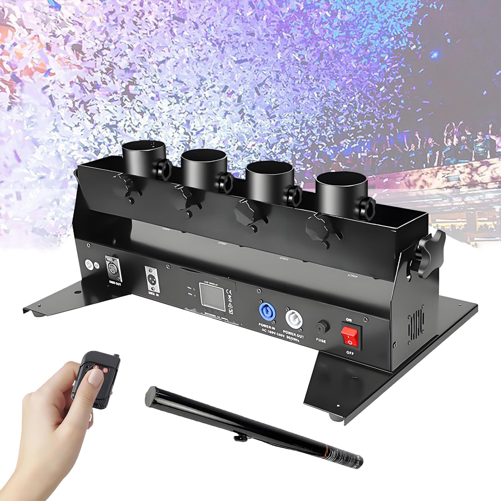 Elektrische Konfetti Maschine, Professioneller DJ Konfettiwerfer 80cm, Tragbare 1/2/4-Schuss Konfettipistole, für Partylichteffekt Club Bar Hochzeit Weihnachten Halloween 4shot-25pcs