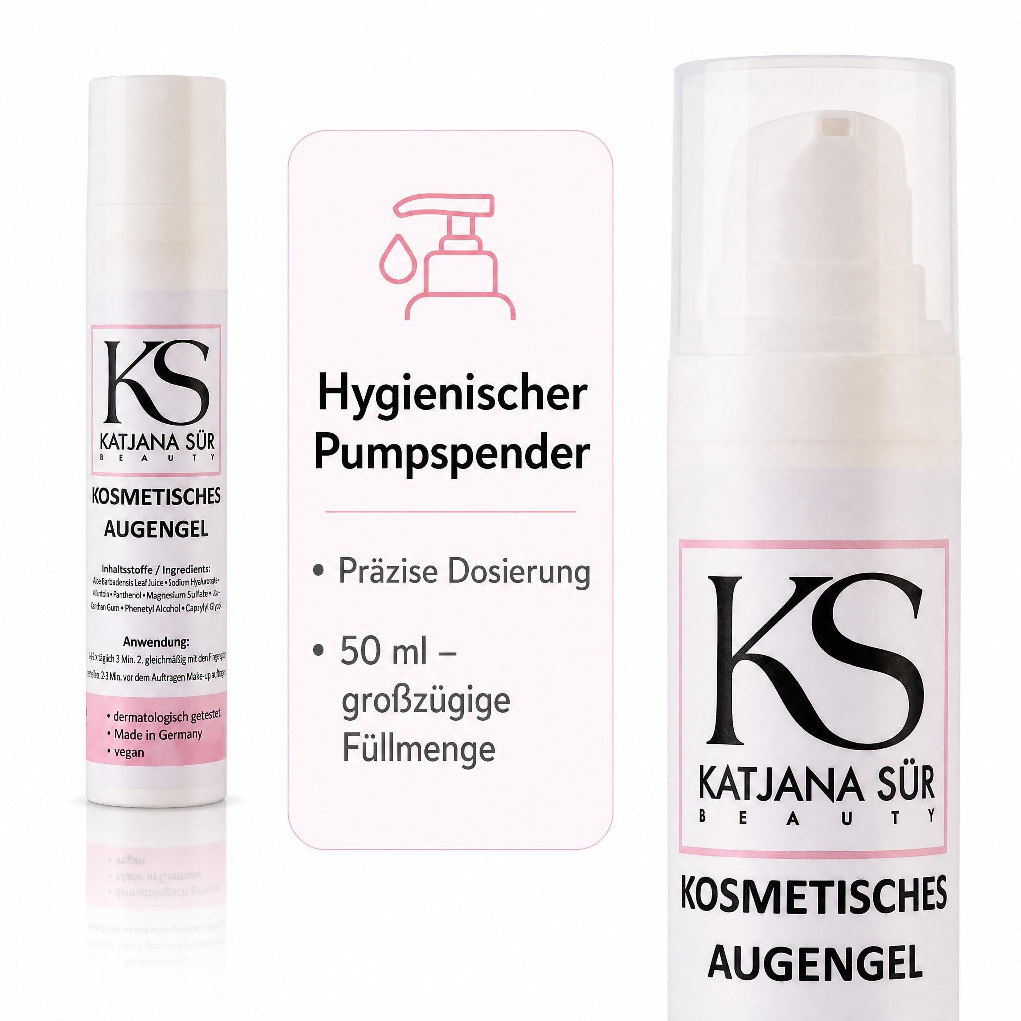 KS Beauty Kosmetisches Augengel Natur – Augengel mit Aloe Vera, Hyaluronsäure, Kornblumenextrakt & Allantoin (50 ml) | Leichtes Gel für die empfindliche Augenpartie – feuchtigkeitsspendend, vegan, dermatologisch getestet, Made in Germany