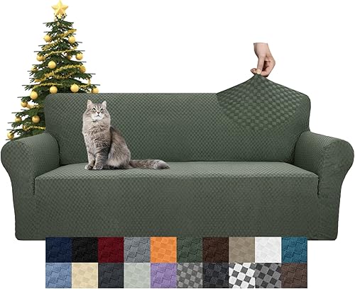 Miniatura 8 de YEMYHOM - Funda elástica protectora con diseño jacquard para sofá de 3 cojines, antideslizante, a prueba de mascotas, perros y gatos (sofá, verde