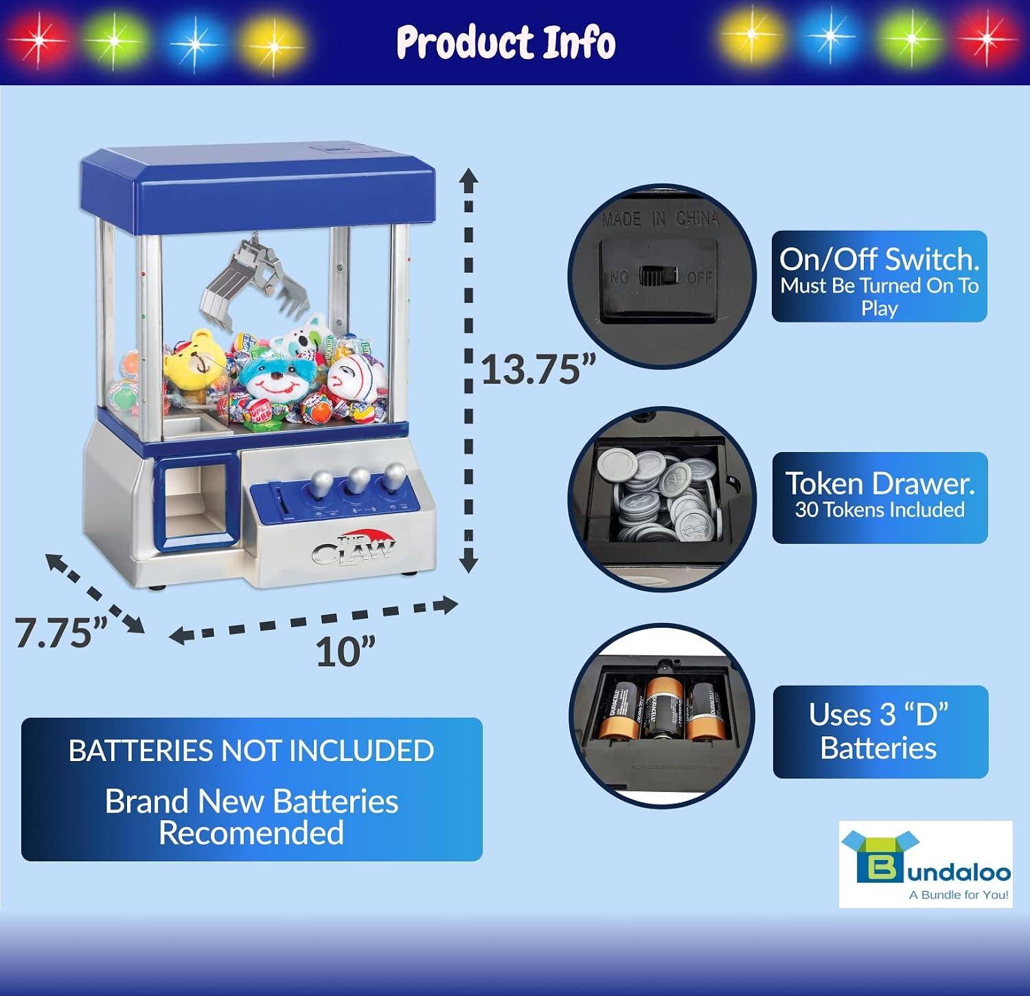 70% оƒƒ Dіѕсоunt Bundaloo Claw Machine Arcade Game - Electronic Mini Candy and Toy Grabber Dispenser for Kids - with Lights Sound & 4 Mini Plush Animals (Blue) 80% оƒƒ Dіѕсоunt Bundaloo Claw Machine Arcade Game - Electronic Mini Candy and Toy Grabber Dispenser for Kids - with Lights Sound & 4 Mini Plush Animals (Blue)
