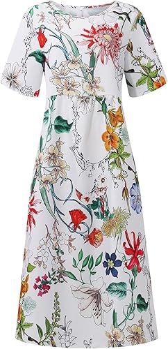Miniatura 3 de Vestido bohemio para mujer manga corta cuello redondo bolsillo estampado casual cuello redondo vestido de primavera 2023