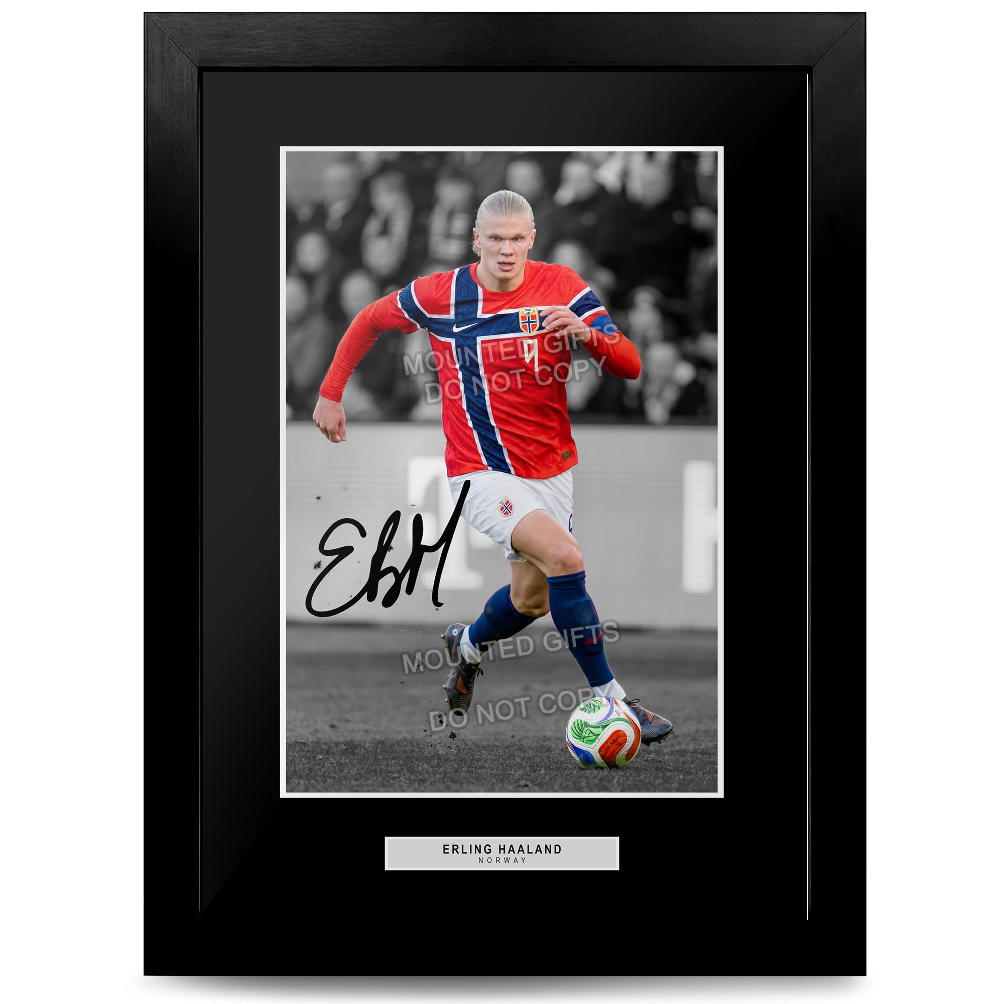 Erling Haaland Manchester City Signed Photo Poster A4/A3 Print Picture Display Framed Autograph Memorabilia for Football Fans Gift Norway (Norway A4 Framed)
