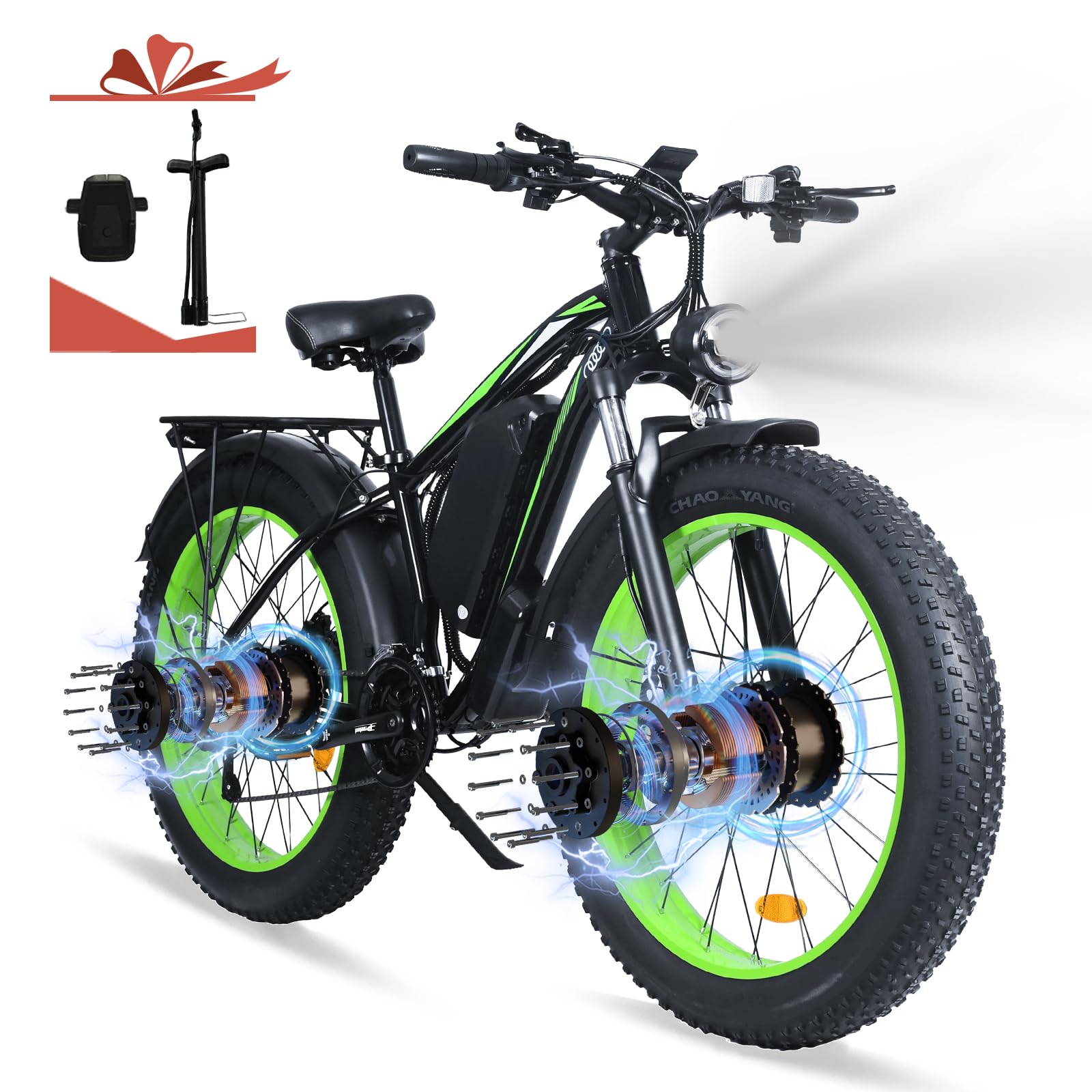 Electric Bike for Adults，2000W Dual Motor Ebike，Electric Fat Tire Bike with  48V/23Ah Removable Battery，,26-Speed Electric Mountain Bike，90 Miles