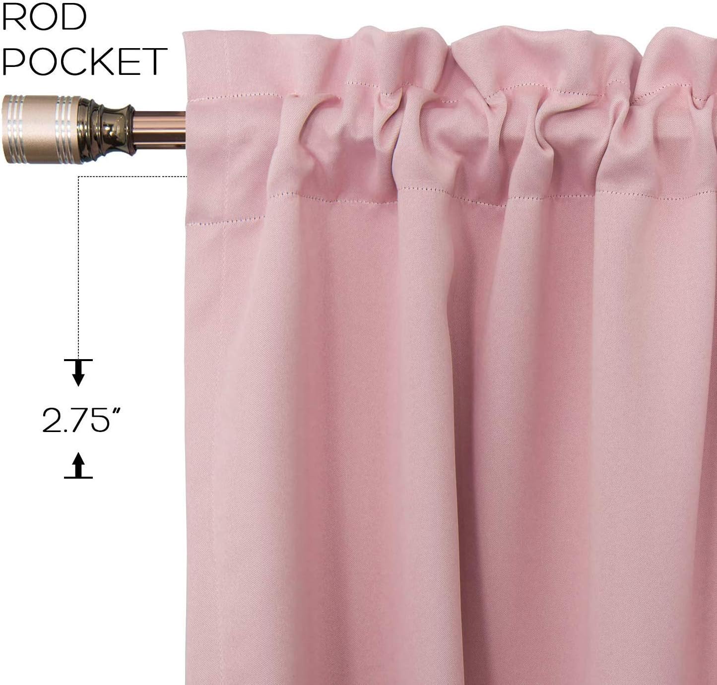 downluxe Window Drapes Curtains - Totally Darkness Rod Pocket Drapes, Blackout Window Curtains for Daughters Room (Baby Pink, 2 Panel Set, 52 Inches Width x 63 Inches Length Each Panel)