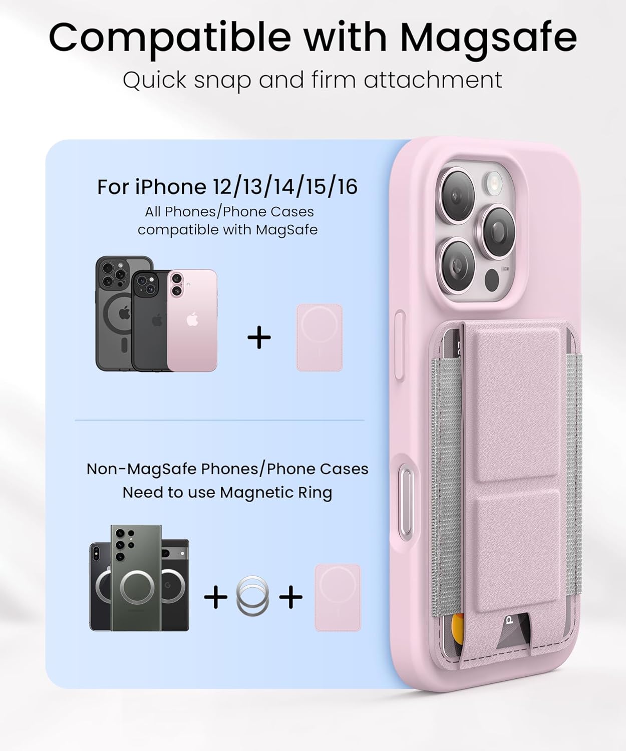 GONEZ for MagSafe Wallet with Stand, Stronger Magnetic Card Holder for iPhone 17/16/15/14/13/12 Series, Premium Leather Phone Wallet with RFID Blocking, 1 Slot, Fit 5 Cards, Pink - Image 2