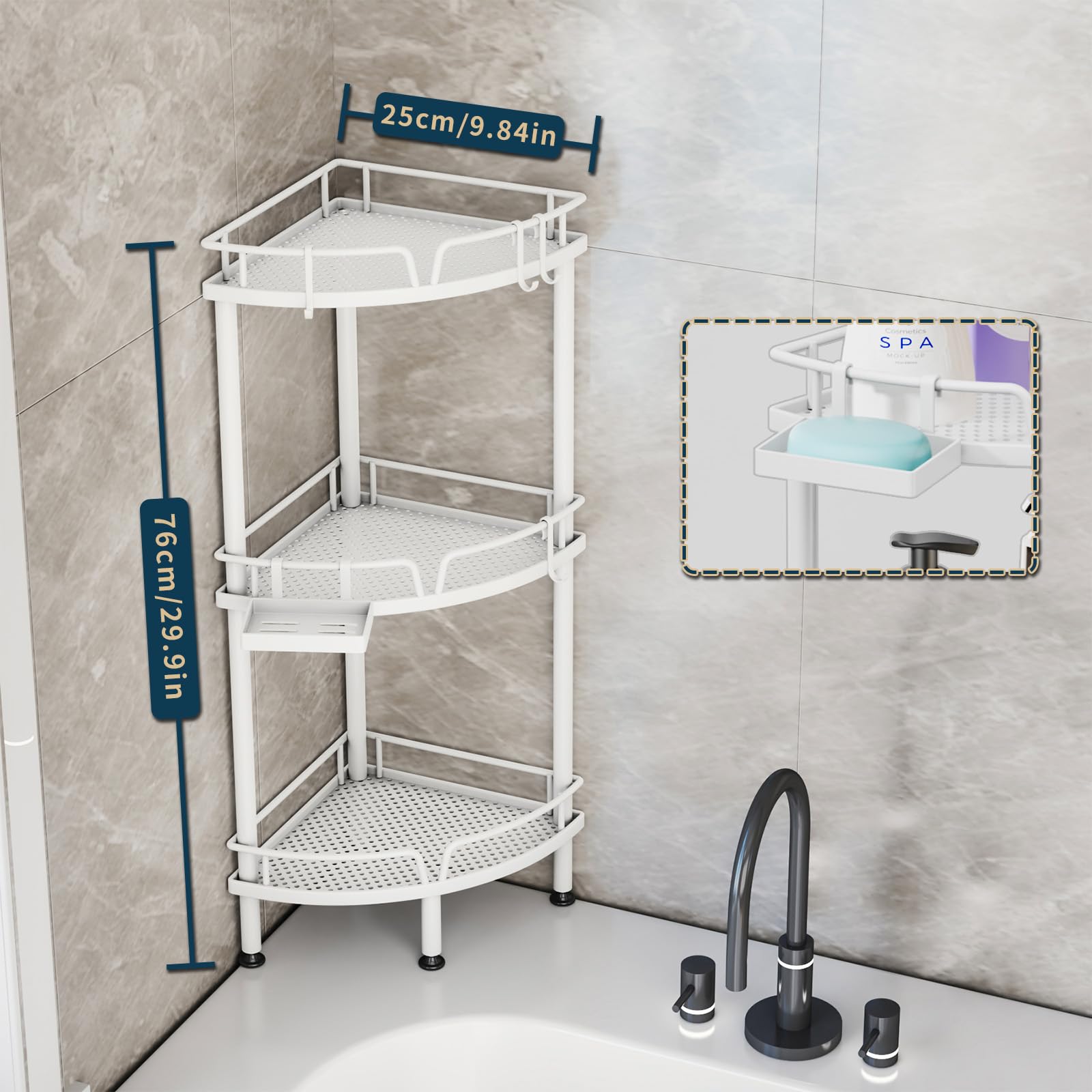 SWTYMIKI Corner Shower Caddy, 3 Tier Shower Corner Shelf Organizer with 4 Hooks - Image 2