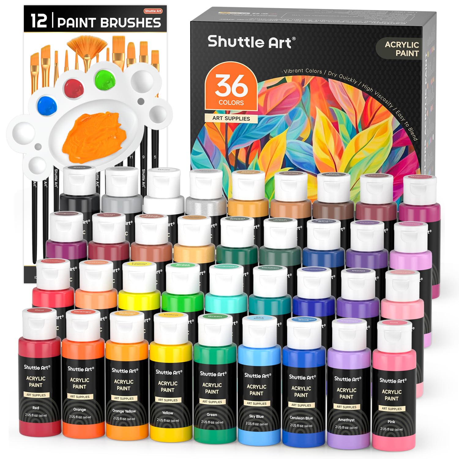 Shuttle Art Acrylic Paint Set, 36 Colors Acrylic Paint (2oz/Bottle