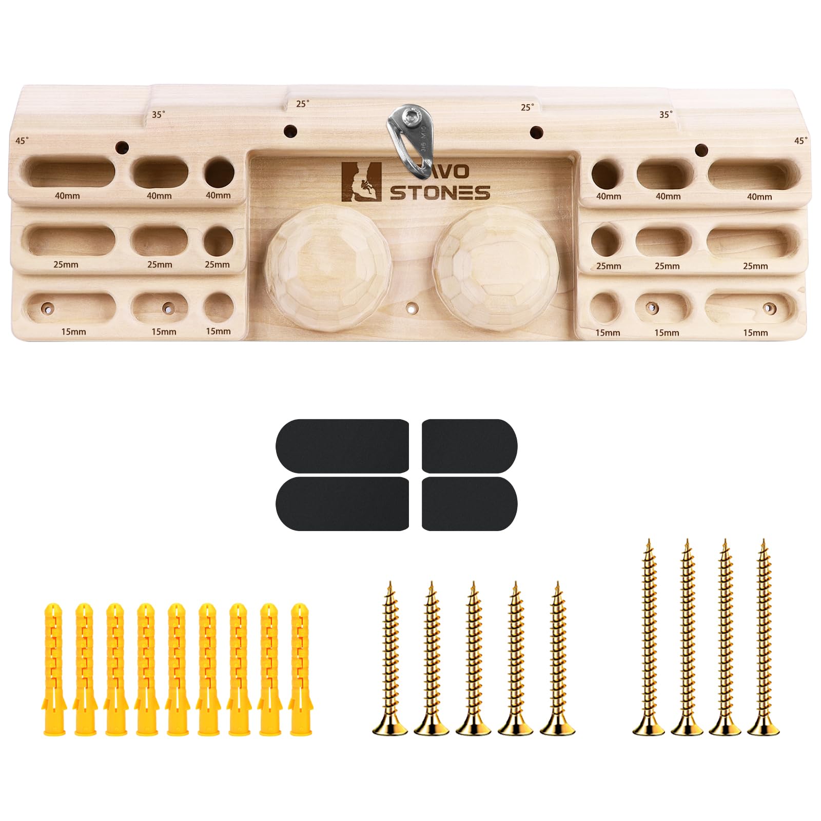 TWO STONES Wooden Hangboard Rock Climbing Pull Up Bar Designed Training for Climbing, Wooden Fingerboard Climbing Training Board for Building Core