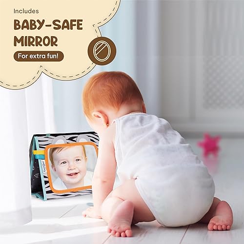 Miniatura 5 de Espejo de tiempo boca abajo para bebés, libro de alto contraste con espejo grande estimulante seguro para bebés, mordedor de silicona y páginas