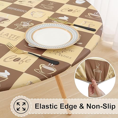 Miniatura 2 de misaya Mantel redondo ajustable con borde elástico, 100% impermeable a prueba de aceite, mantel de mesa con parte trasera de franela de vinilo para