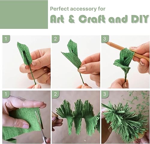 Miniatura 4 de PartyWoo Serpentinas de papel crepé verde salvia, 4 unidades, 328 pies, paquete de serpentinas de papel crepé verde oliva eucalipto arena blanco