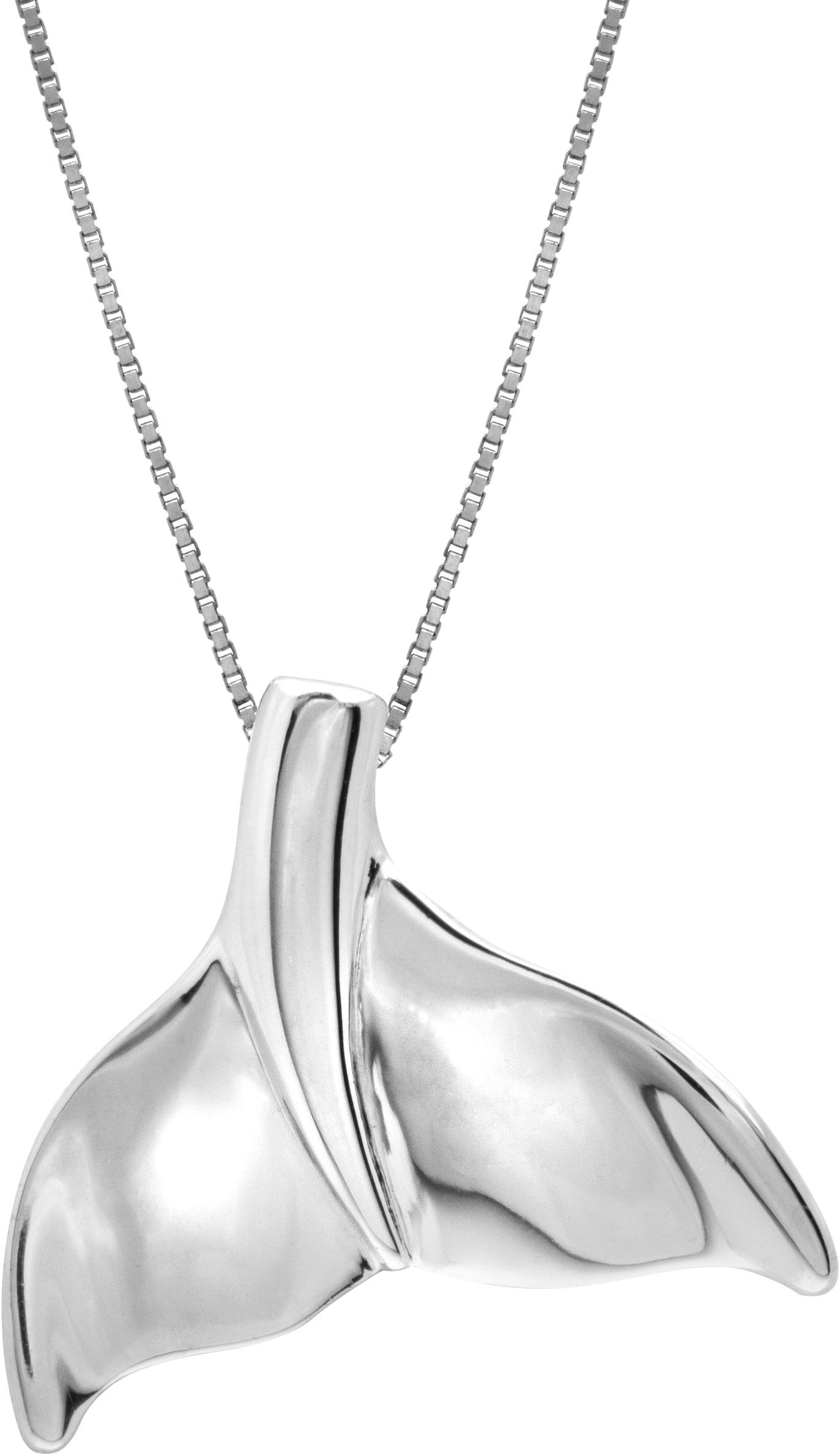 Honolulu Jewelry CompanySterling Silver High Polished Whale Tail Necklace Pendant with 18" Box Chain
