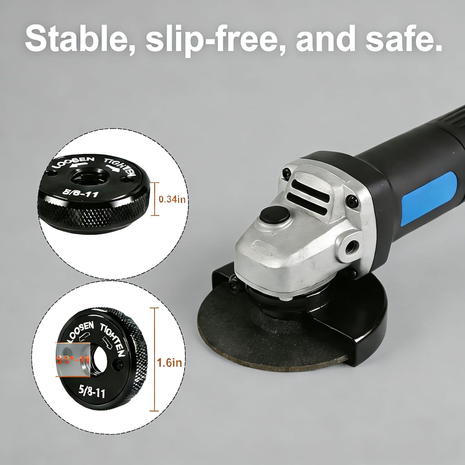 5/8"-11 Angle Grinder Flange Nuts-Tool-Free Quick Release Locking Kit, Self-Locking Arbor Nut for 4-1/2" 5" 7" 9" Grinders