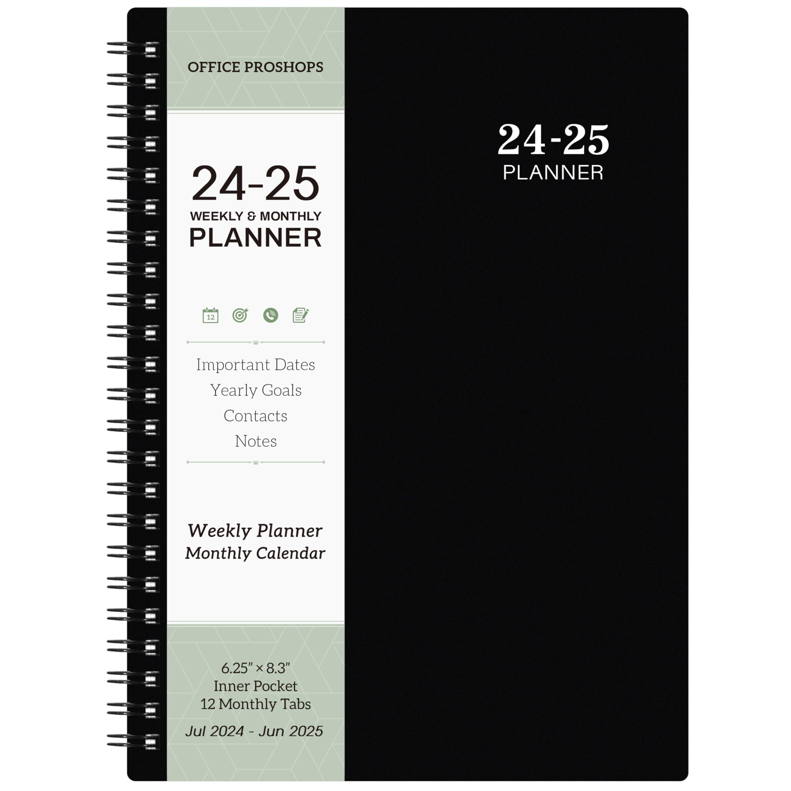 2025 Planner - Planner 2025 Weekly and Monthly, JAN 2025 - DEC 2025, 6.3” × 8.4” Calendar 2025 Planner, Notes, Thick Paper, Twin-wire Binding, Back Pocket