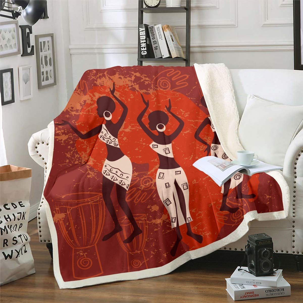 Coperta in peluche a tema donna africana con motivo africano Sherpa coperta etnica afro Decor coperta