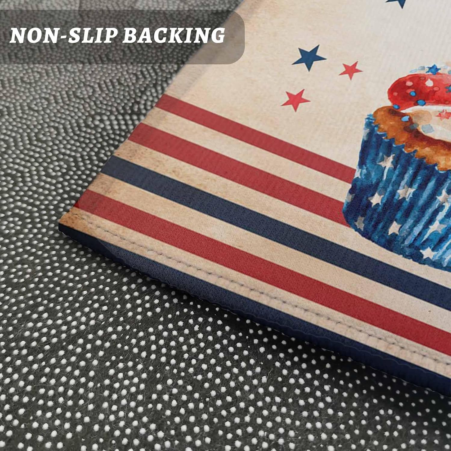 Teamery Kitchen Mats for Floor America Flag Ice-Cream Washable Non Slip Kitchen Rugs 1PCS, Red Blue Striped Stars Absorbent Standing Mats for Sink Bathroom Office Living Room 15.7x47.2in