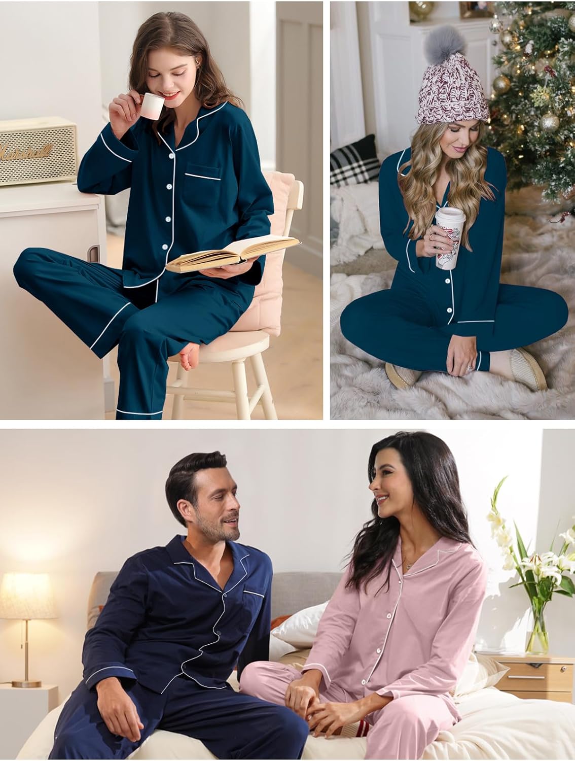 Womens Modal Button Up Pajamas 2 Piece Long Sleeve Comfy Pjs Sleepwear Soft Pajama Lounge Set Loungewear S-3XL - Image 6