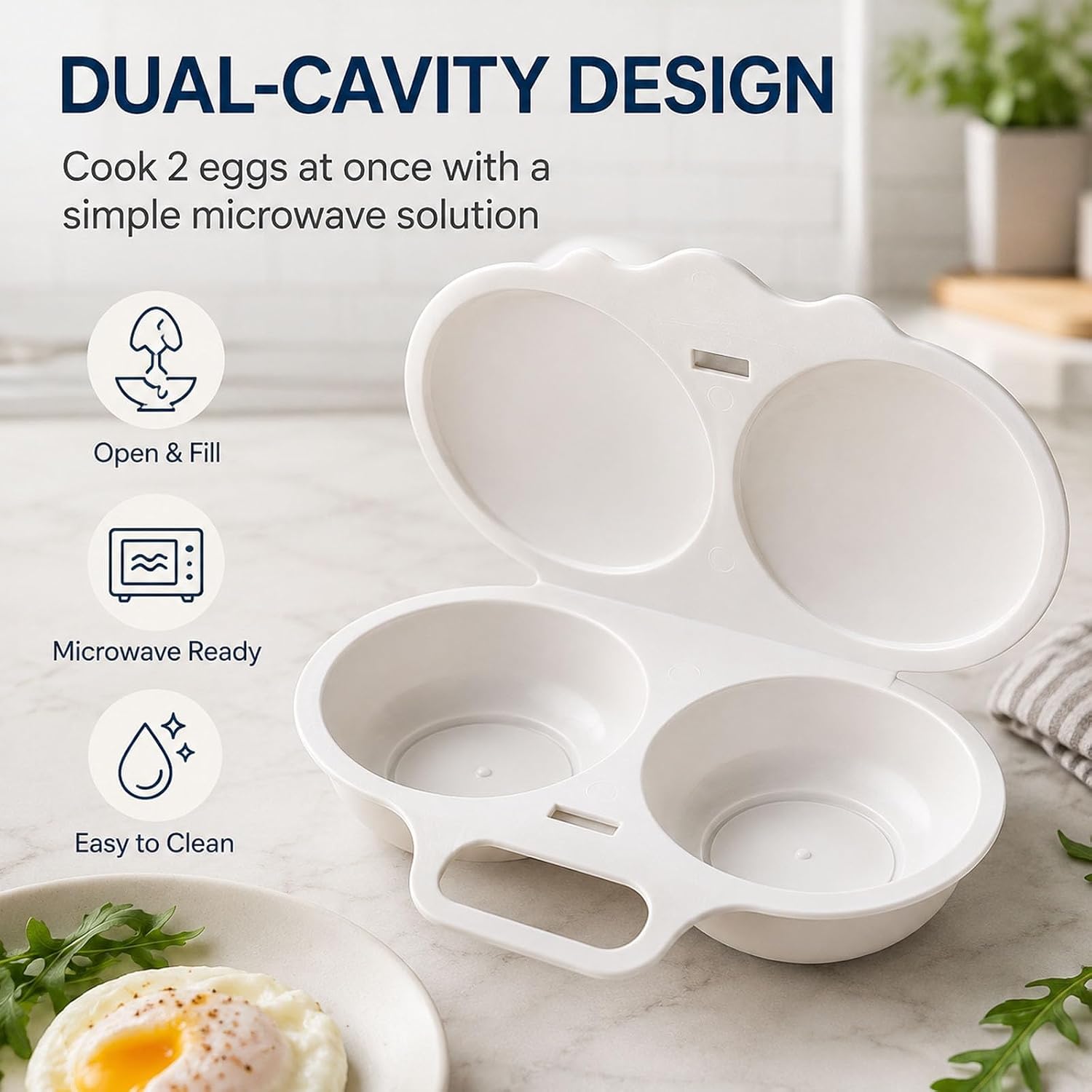 Pocheuses à œufs Micro-Ondes,Cuiseur a œufs Microwave Egg Poacher (Gris) - Mise en situation et utilisation