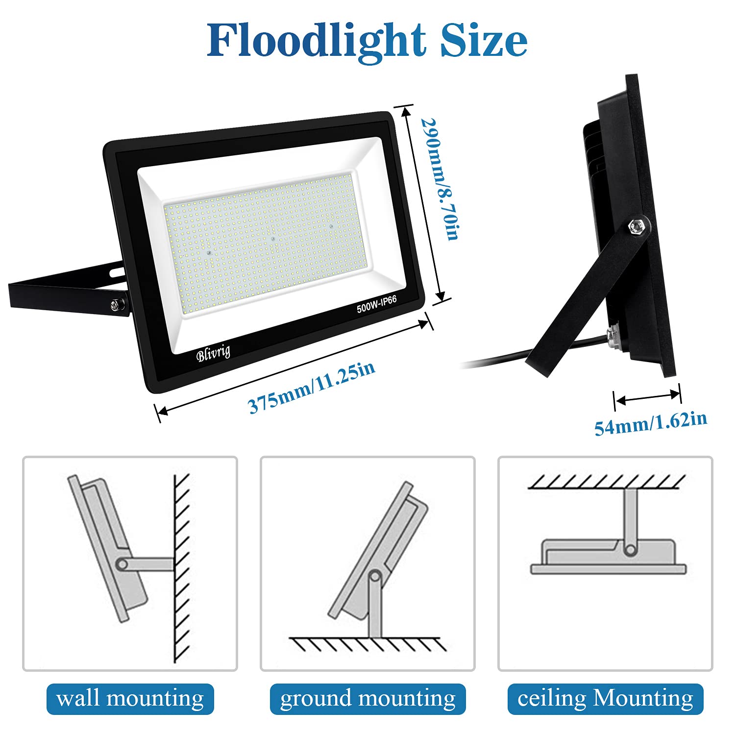 Faretto led 500W 6000K Bianco Freddo Fari LED Esterno 50000LM Faretto led da Esterno IP66 Impermeabile Super Luminosa Faro led Luce di Sicurezza Lampada