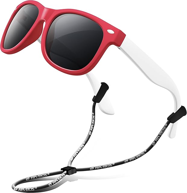 RIVBOS Kids Sunglasses Polarized Rubber UV Protection with Glasses Strap for Boys Girls Baby and Children Age 3-10 RBK004