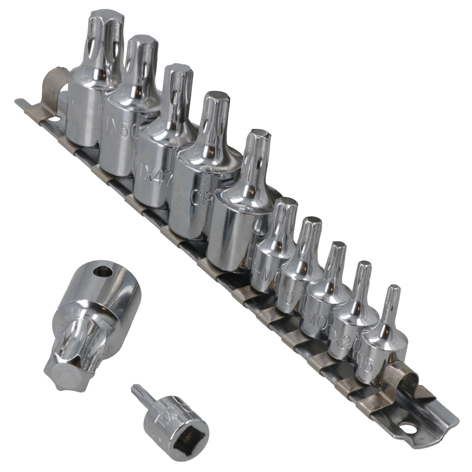 Sockets Star étoile mâle 1/4" 3/8" T10-T60 12pc sur rail pour vissage