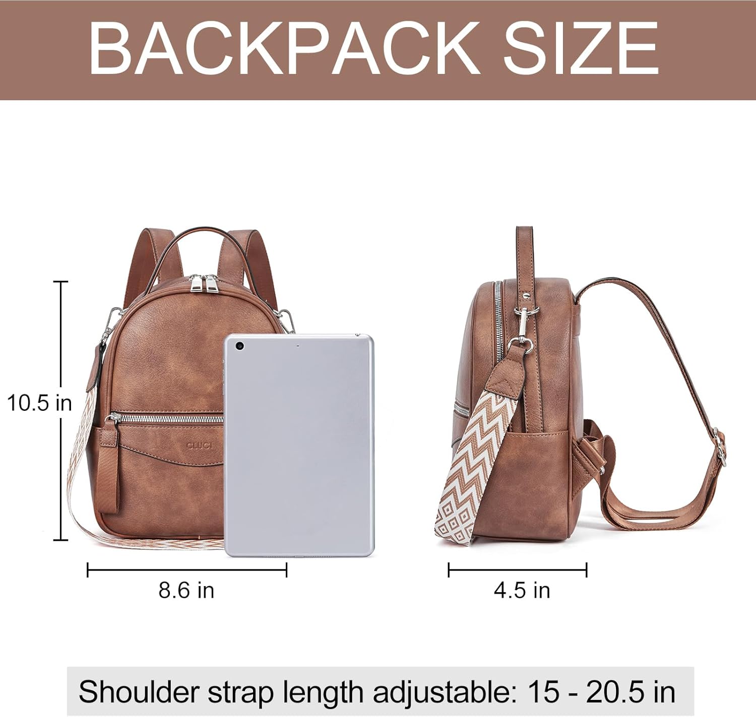 CLUCI Small Backpack for Women, Womens Backpack PU Backpack Purse for Women Leather Convertible Travel Backpack Shoulder Bags - Image 3