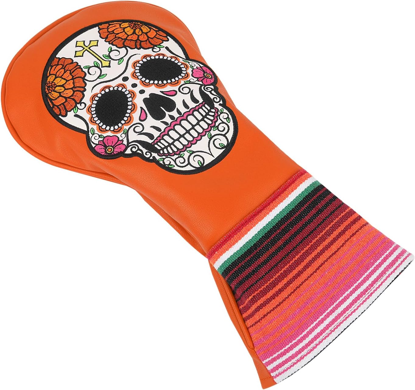 SHABIER Orange Golf Driver Headcover with Orange Flowers Embroidery Sugar Skull Design for Golf Driver Club