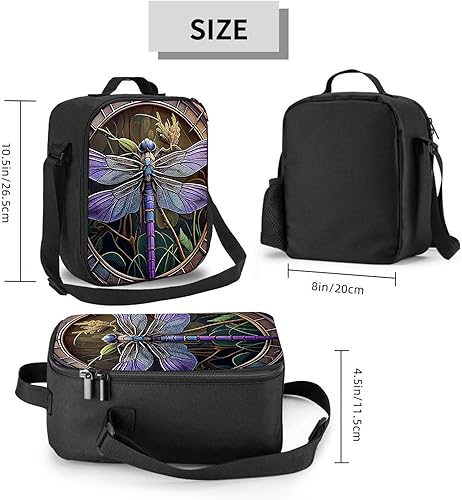 Miniatura 3 de Lonchera térmica con diseño de libélula en una ventana de vitral, reutilizable, bonita bolsa de almuerzo para mujeres, color morado