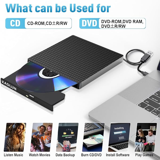 Lectora externa CD/DVD USB 3.0 y USB-C Kadlun BT638 miniatura 5