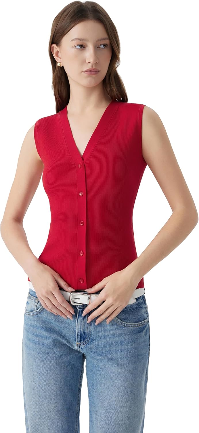 SUUKSESS Women Button Down Vest Tops Summer V Neck Sleeveless Tank Tops Business Casual Sweater Vest - Image 5