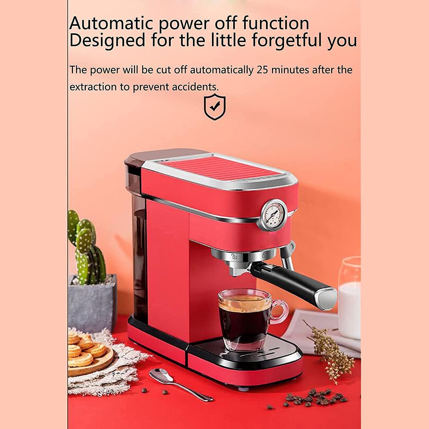 Semiautomatic Coffee Machine 1100Ml Stainless Steel Espresso Machine, with Steam Milk Froth, Automatic Stop Flow Technology,