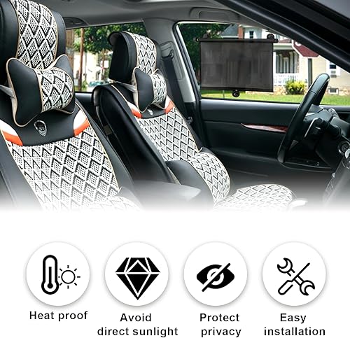 Miniatura 5 de Vrasly Paquete de 2 parasoles enrollables para ventana lateral de automóvil, parasol retráctil para ventana de automóvil para protección UV y