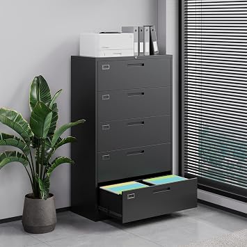Letaya 5 Drawer File Cabinet with Lock,Metal Lateral Filing Cabinets for Home Office Hanging Files Letter/Legal/F4/A4 Size(Black-Requires Installation)