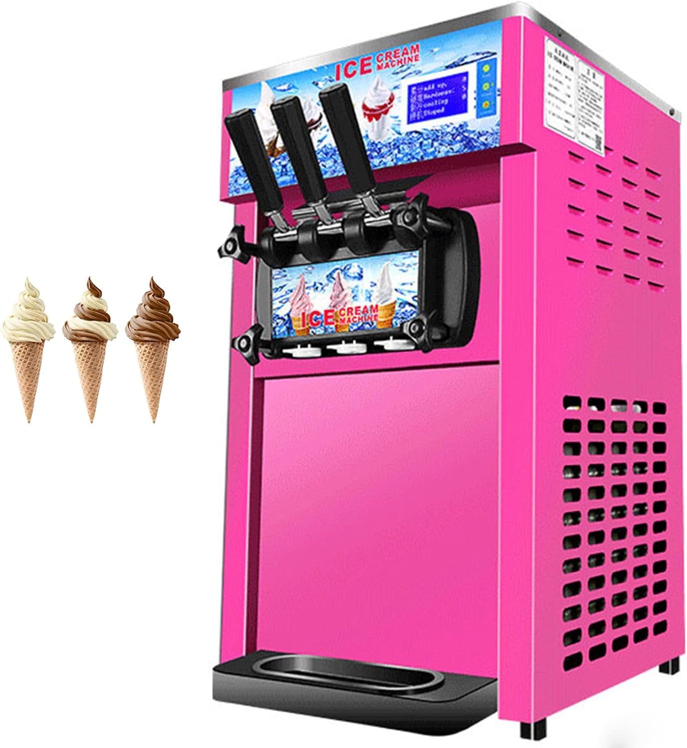 Commercial Ice Cream Machine, 1200W Countertop Soft Serve Ice Cream Maker, 4.7 Gal/H, 3 Flavors