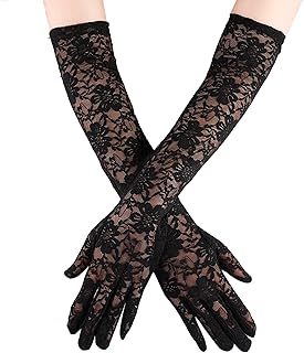 1Pair Lace Gloves Long Black Gloves,Black Lace Gloves for Women Punk Gothic Rock Long Arm Gloves for Evening Party Halloween Party Fancy Dress Gloves, Black, One Size