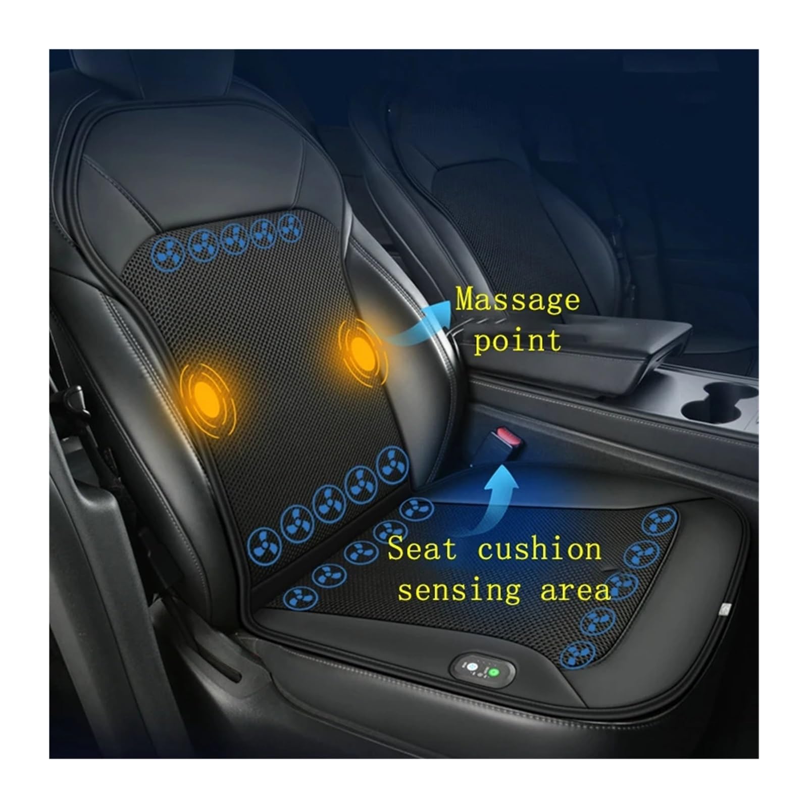 Funda Asiento Coche Cojín De Asiento De Coche con Refrigeración Inteligente De 12 V para Conducir, Transpirable, con Ventiladores, Universal Fundas de Asiento(24FAN Black)