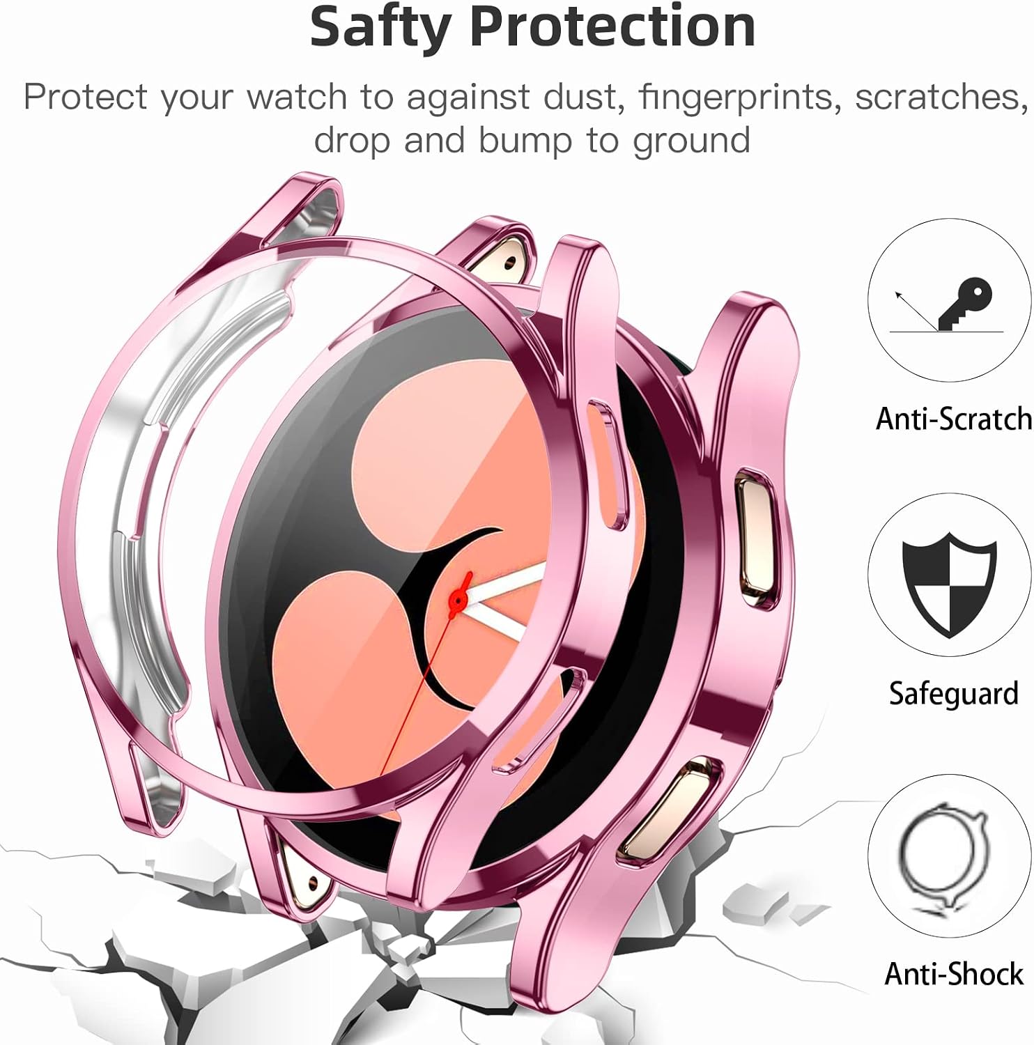 GEAK 3 Pack Compatible with Galaxy Watch 4 Screen Protector/Samsung Watch 5 Case 44mm,TPU Plated All-Around Screen Protector Case for Samsung Galaxy Watch 5/4 Smart Watch 44mm Clear/Rose Gold/RosePink